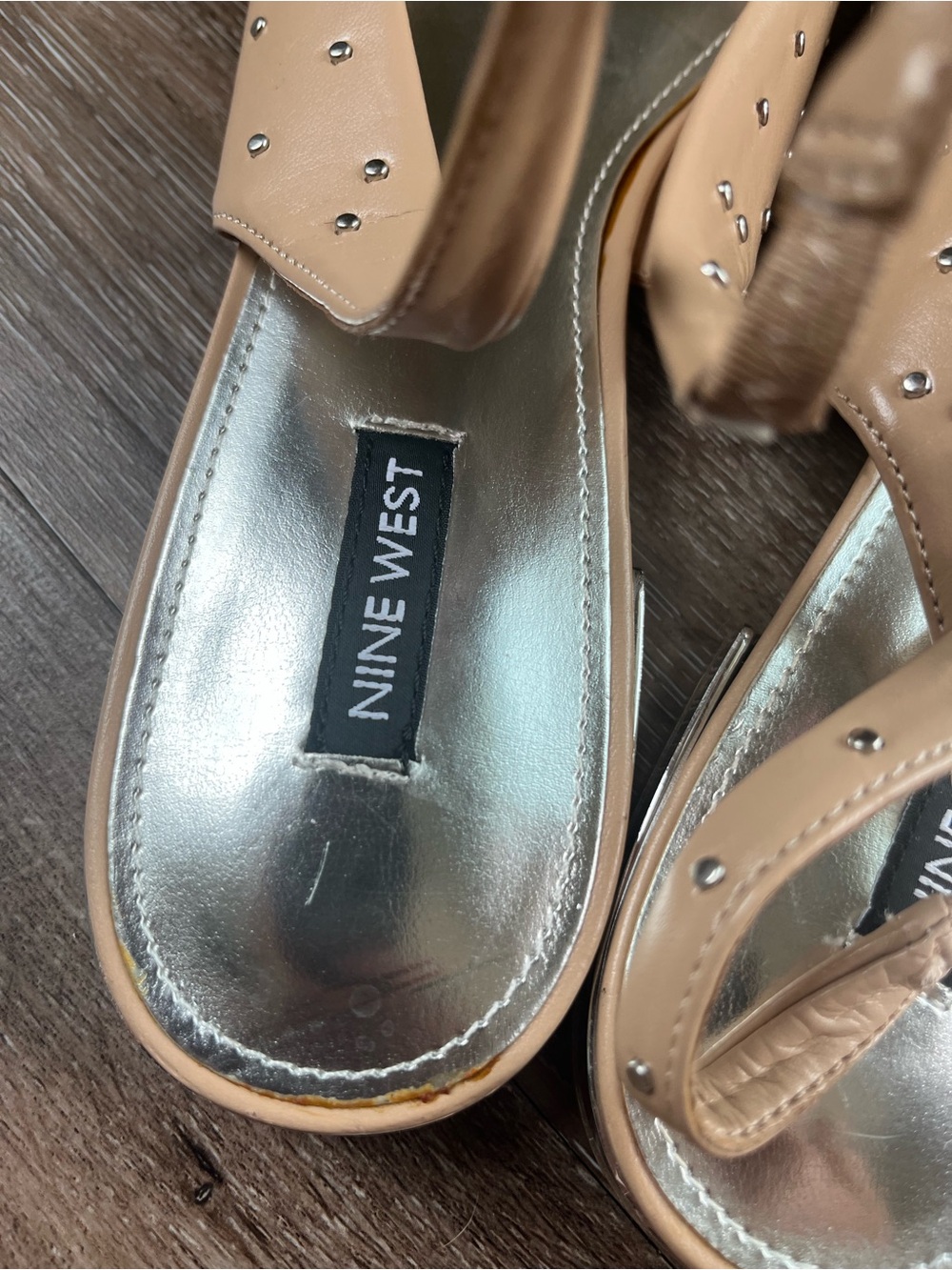 Nine West Beige Pointed Stud Slingback Flats - Picture 3 of 5